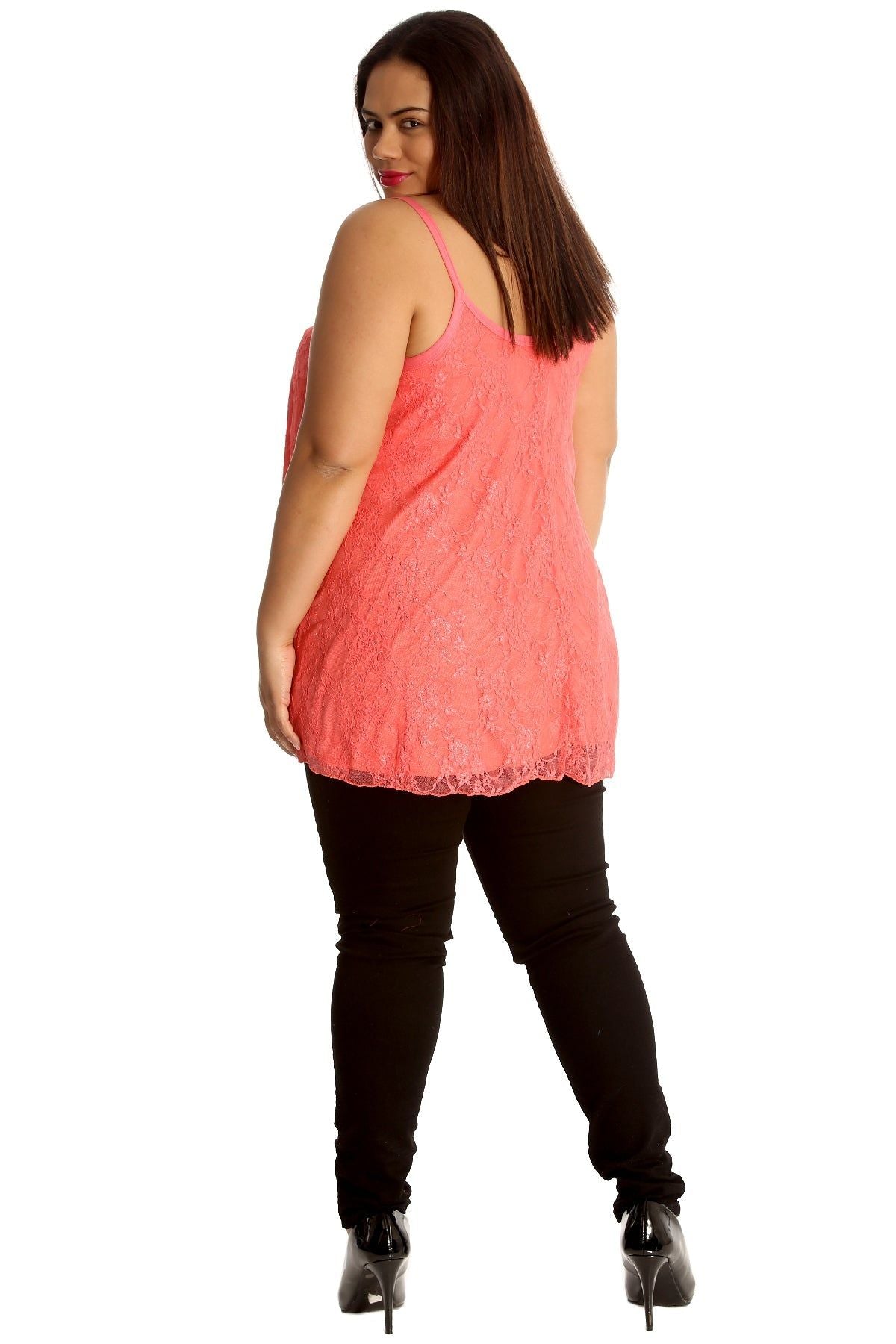 Lace Chiffon Sheer Lined Swing Vest Tops WearAll