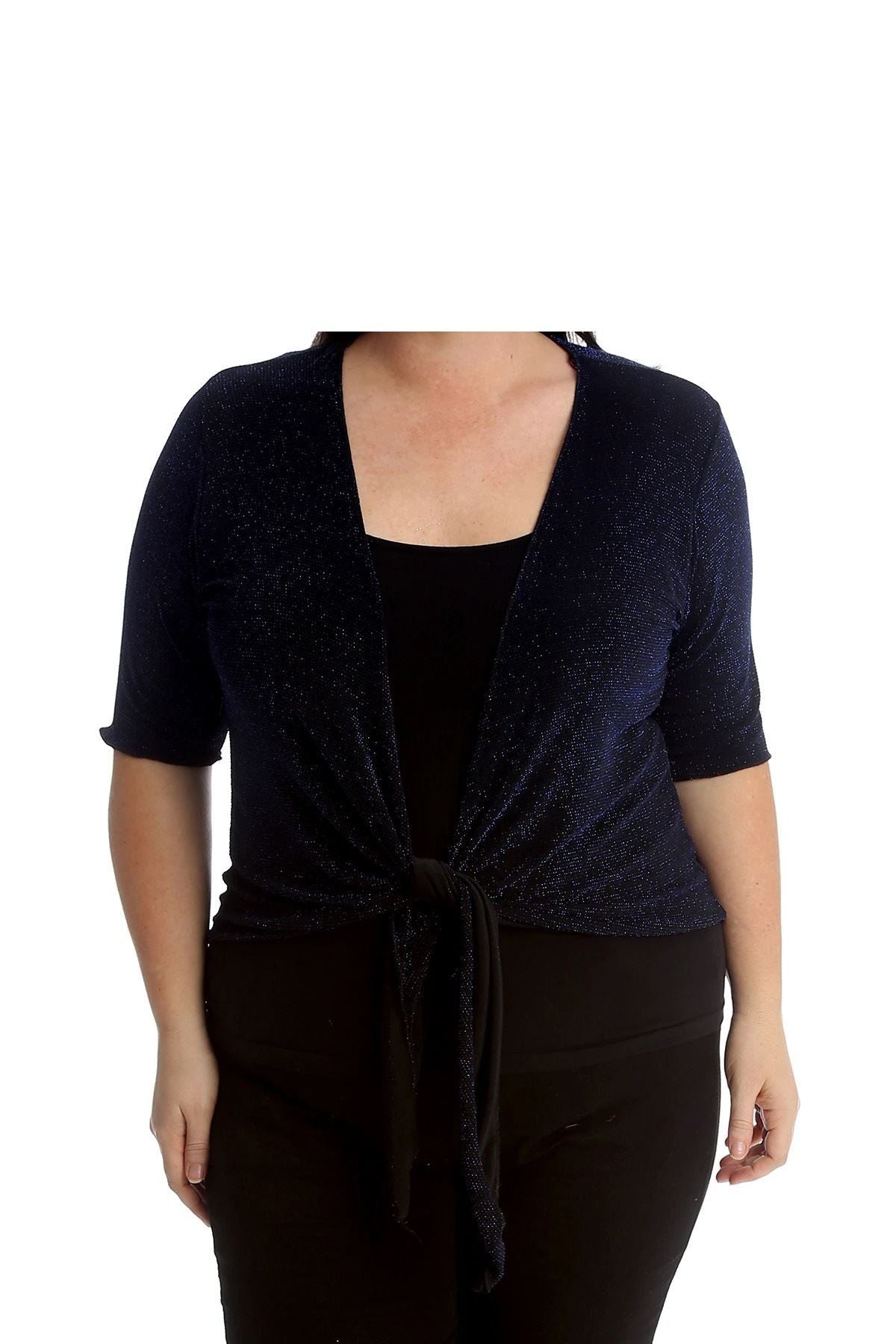 Lurex Sparkly 3/4 Sleeve Tie Up Ladies Shrug Top Tops WearAll