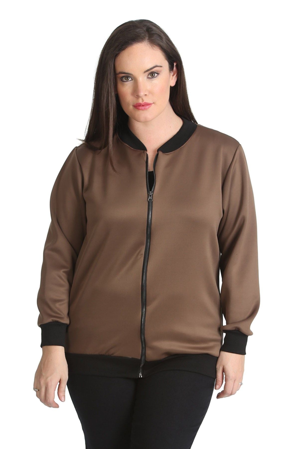 Plain Bomber Jacket Sleeve Top Jacket WearAll Brown 14