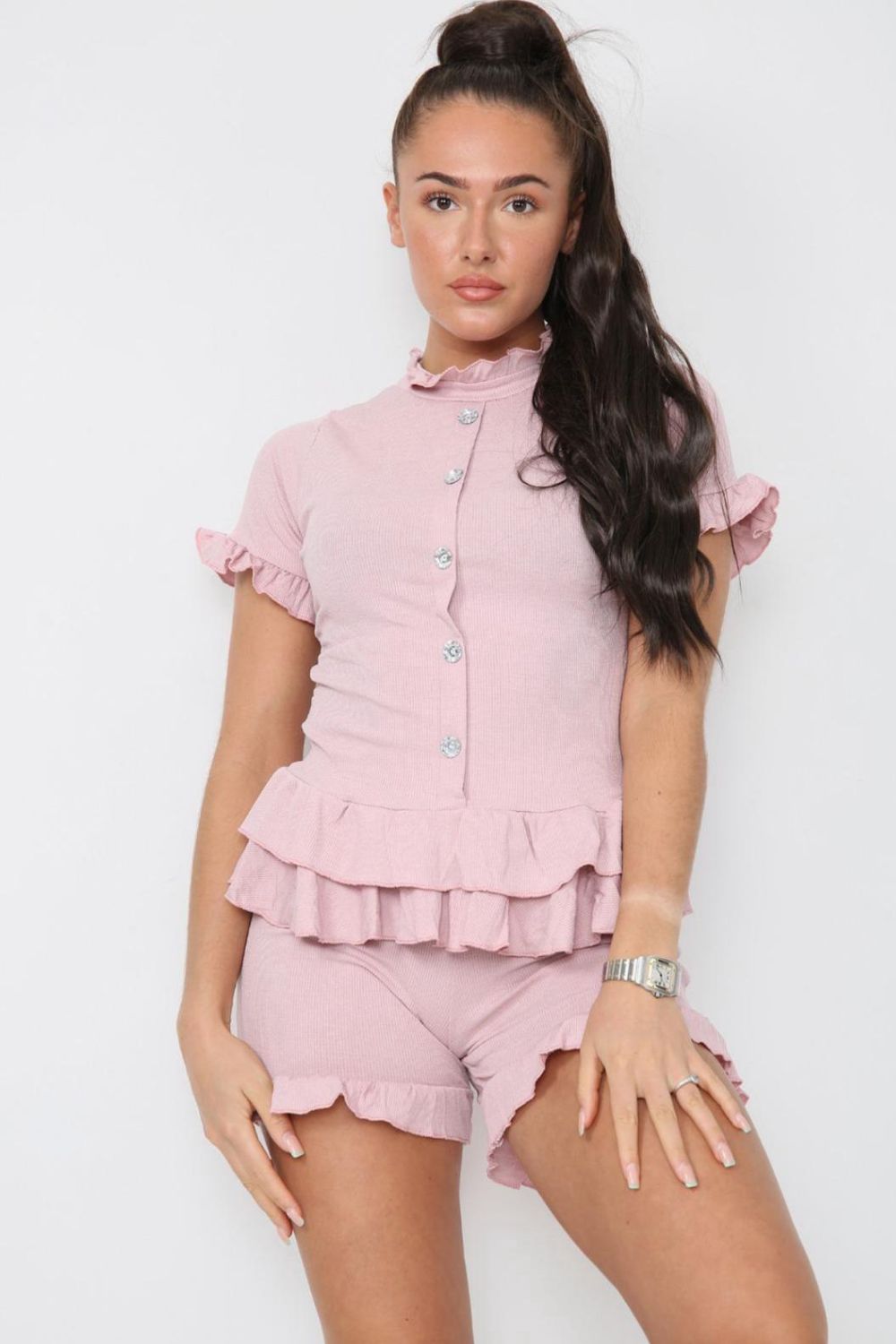 Diamond Frilled Edge Short Co-Ord Set Co-Ord WearAll Nude 8-10