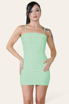 Double Layered Naked Shoulder Ruched Body-Con Cami Dress Mini Style Dress WearAll Light Green 6