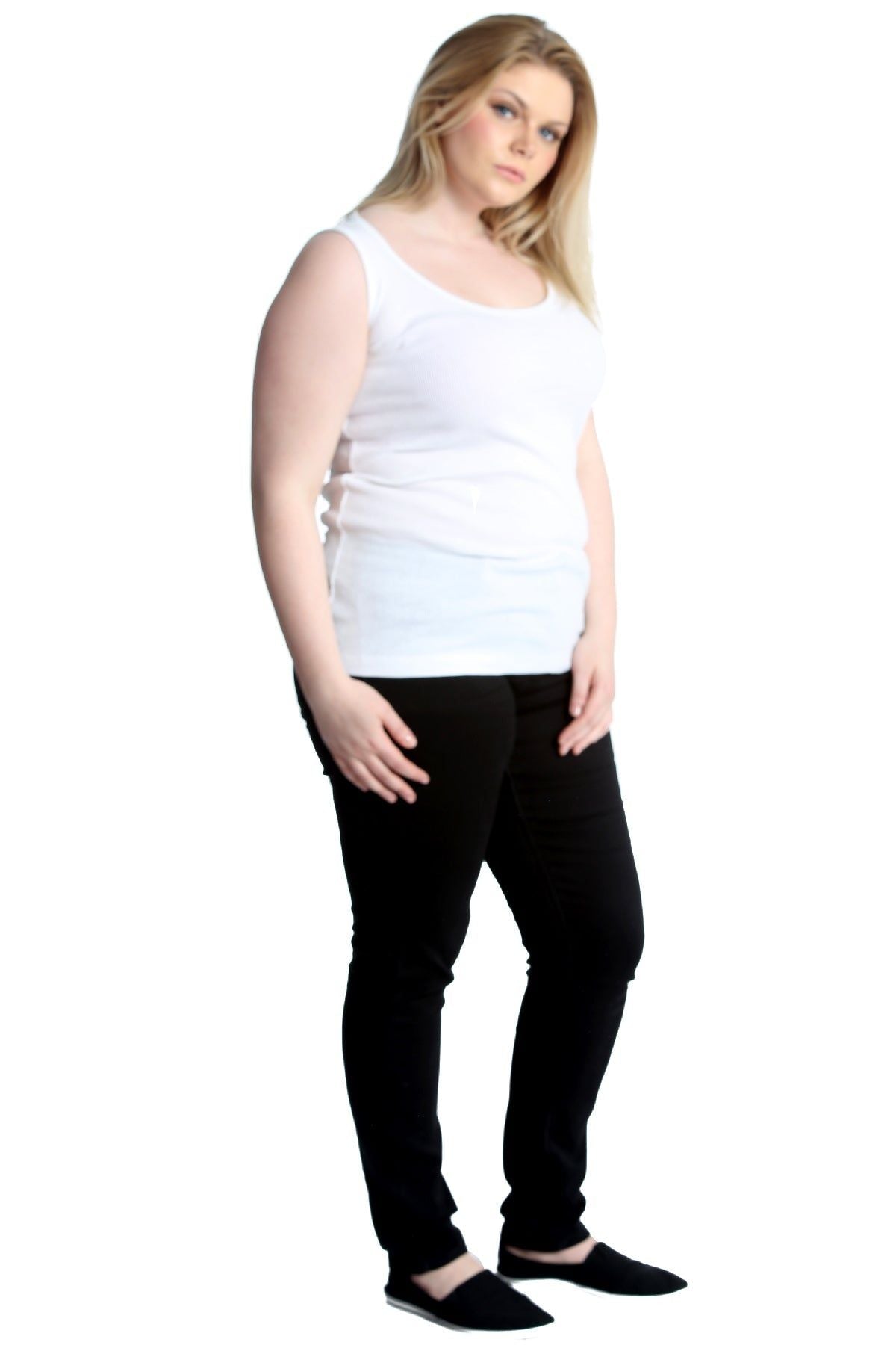 Plain Ribbed Neck Vest Top Tops WearAll