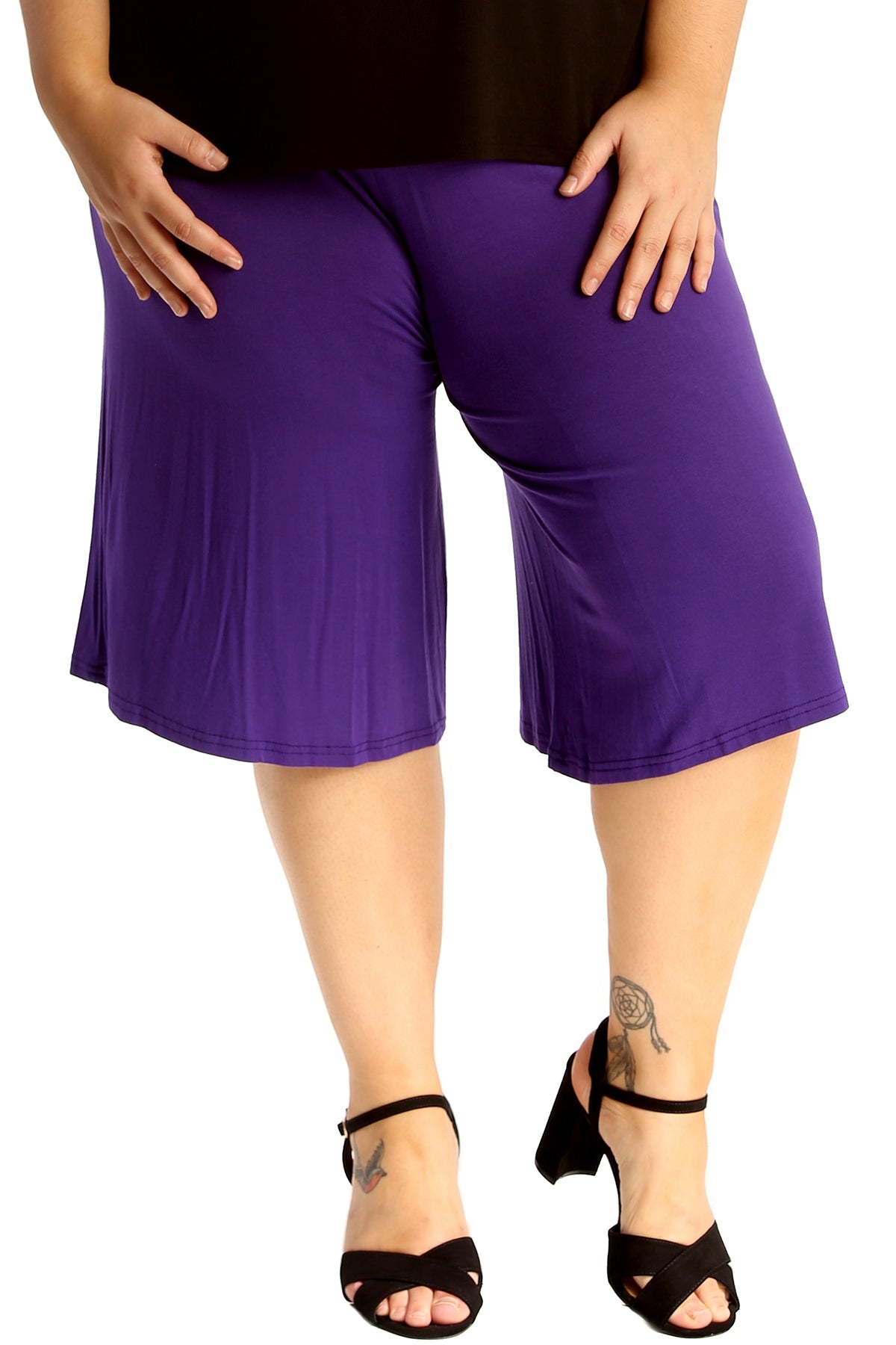 Plus Size Plain Viscose Culottes Shorts WearAll