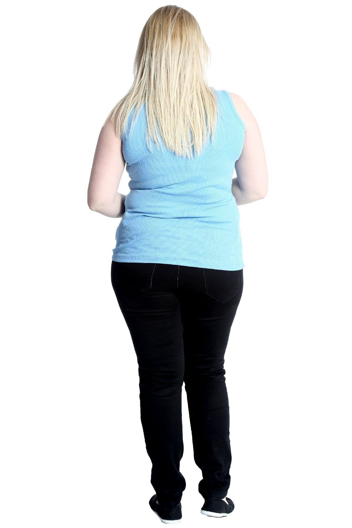 Plain Ribbed Neck Vest Top Tops WearAll