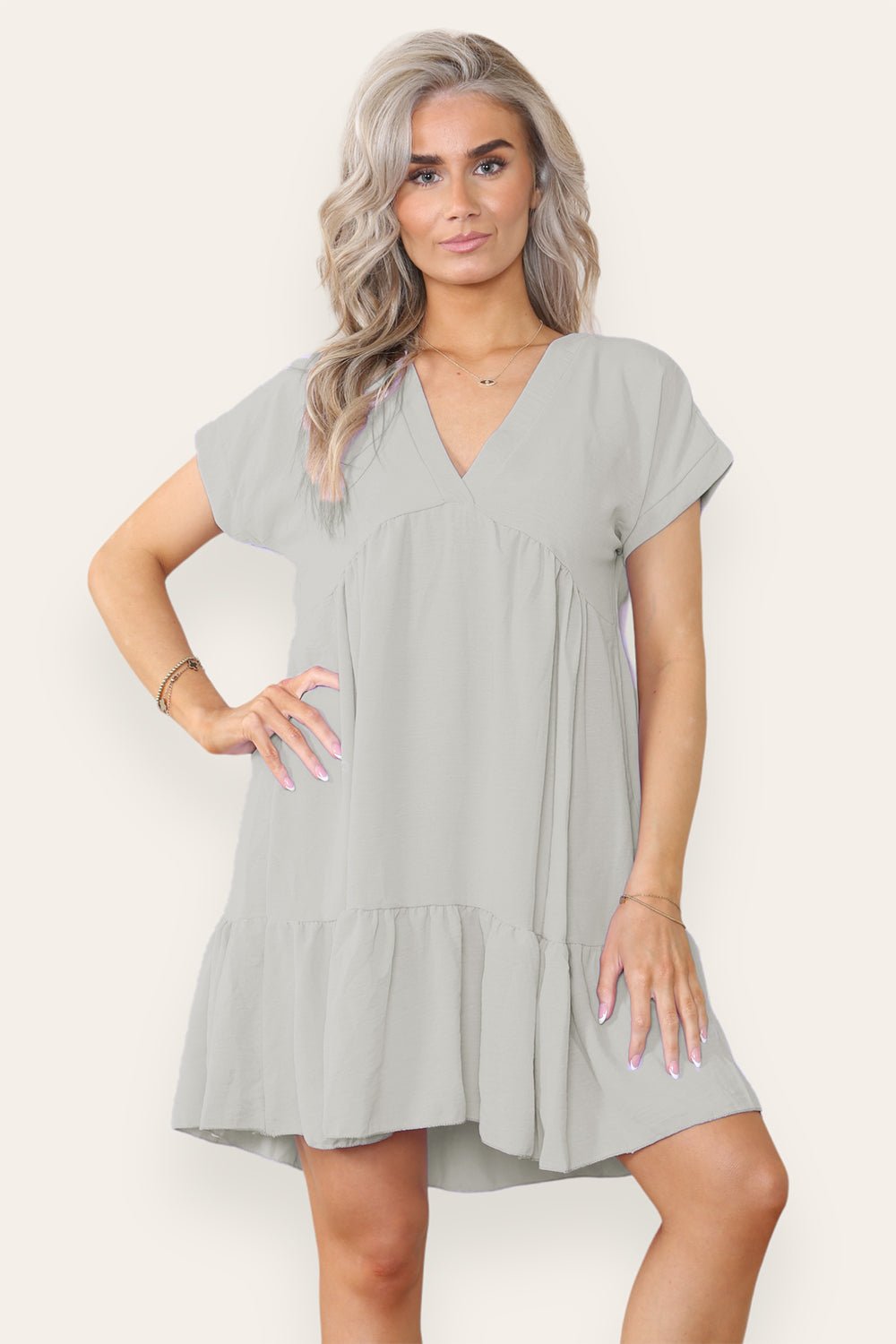 Fancy Style Tiered Smock Dress Dress WearAll Grey One Size (upto 14)