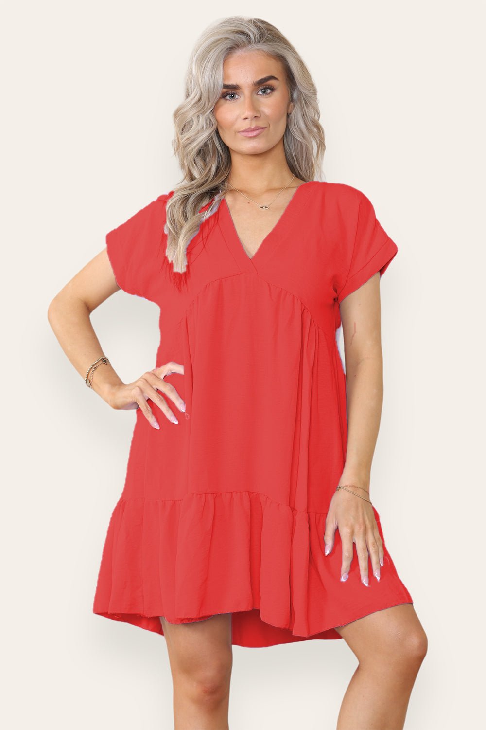 Fancy Style Tiered Smock Dress Dress WearAll Red One Size (upto 14)
