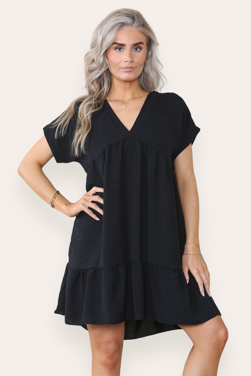 Fancy Style Tiered Smock Dress Dress WearAll Black One Size (upto 14)