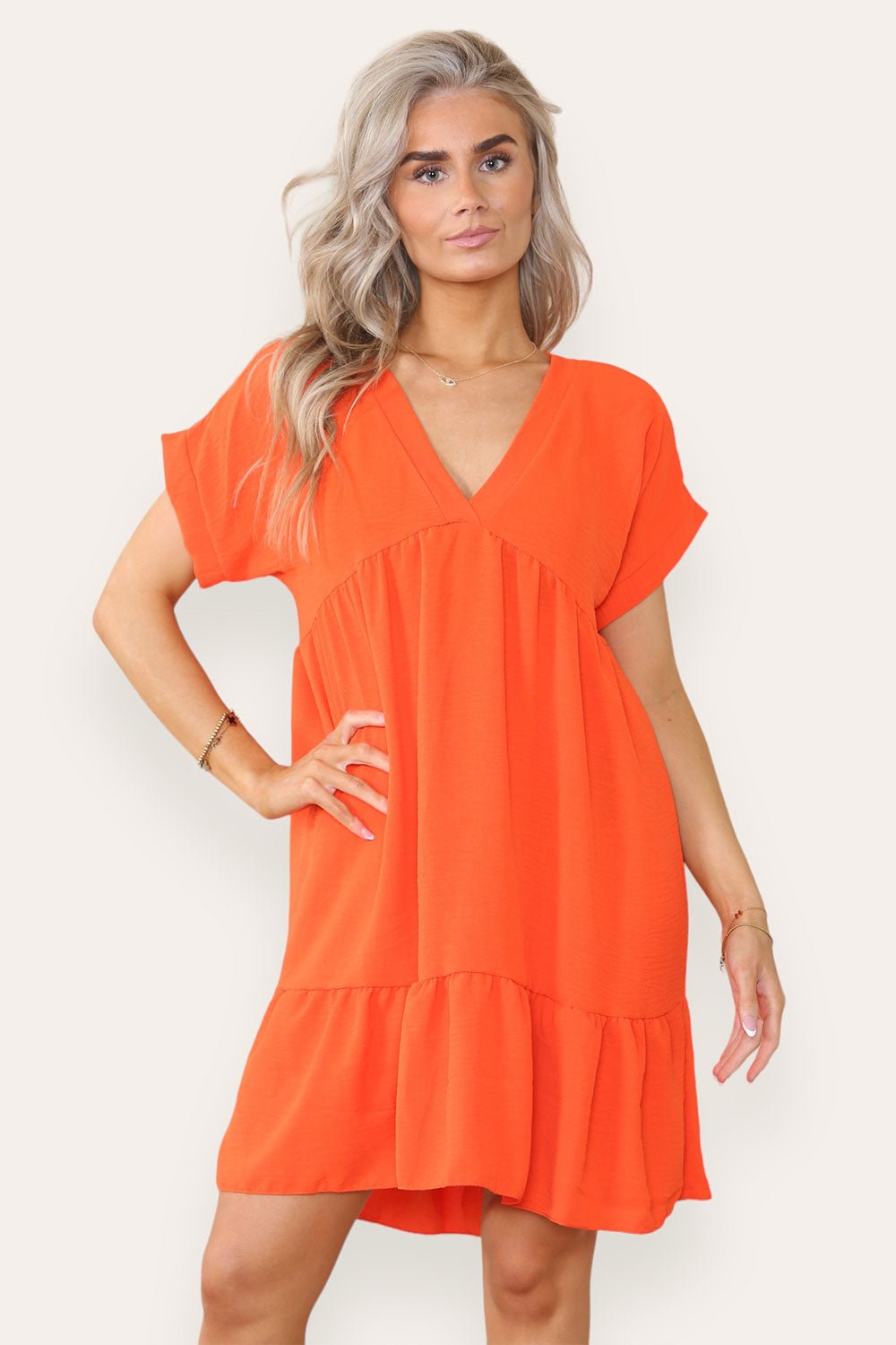 Fancy Style Tiered Smock Dress Dress WearAll Orange One Size (upto 14)