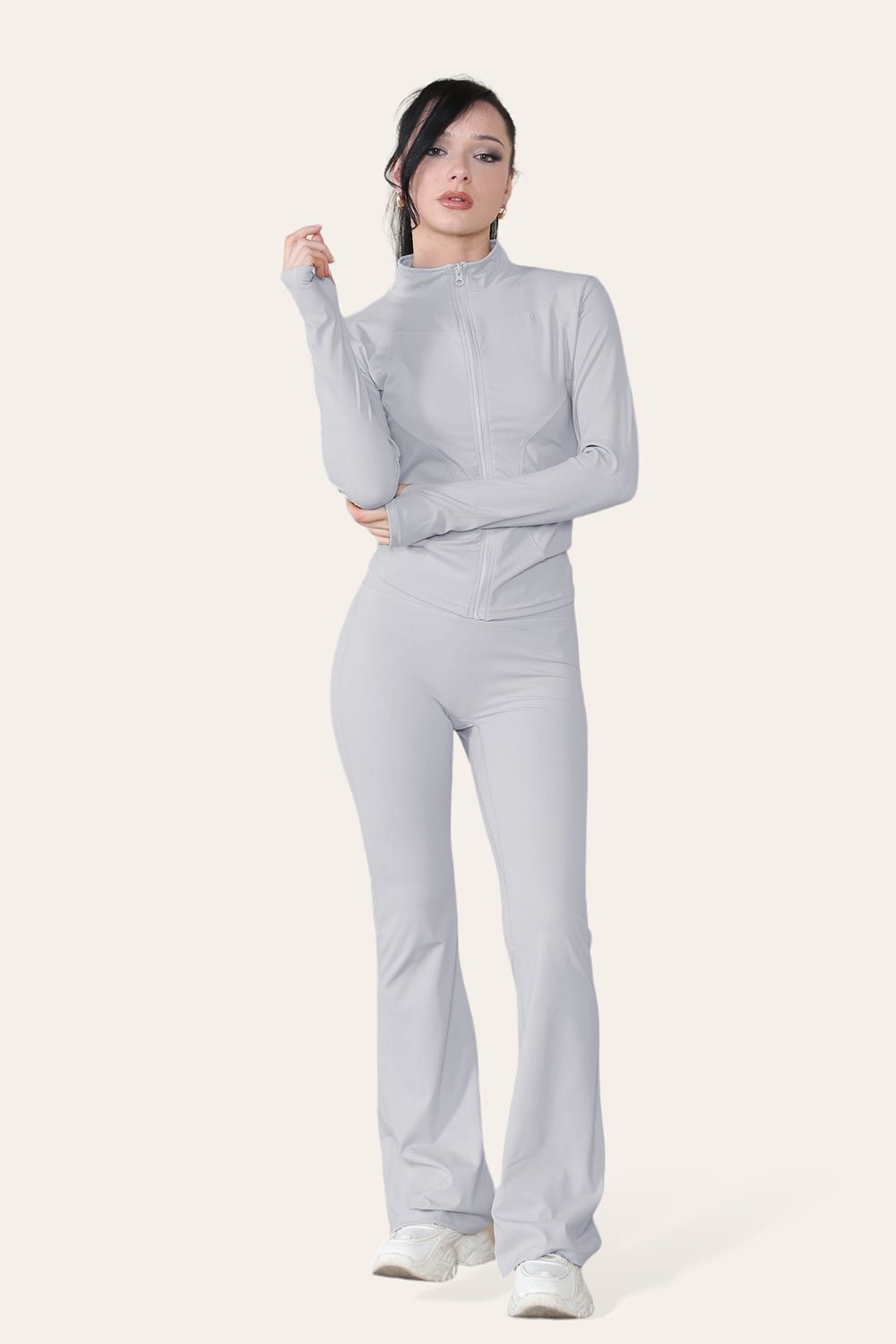 Fitted Active Yoga Lightweight Top Zip Up Workout Jacket Jackets & Coats WearAll Light Grey S/M