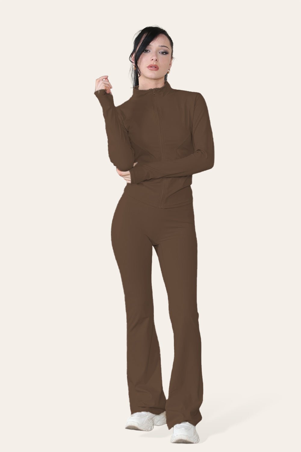 Fitted Active Yoga Lightweight Top Zip Up Workout Jacket Jackets & Coats WearAll Chocolate S/M