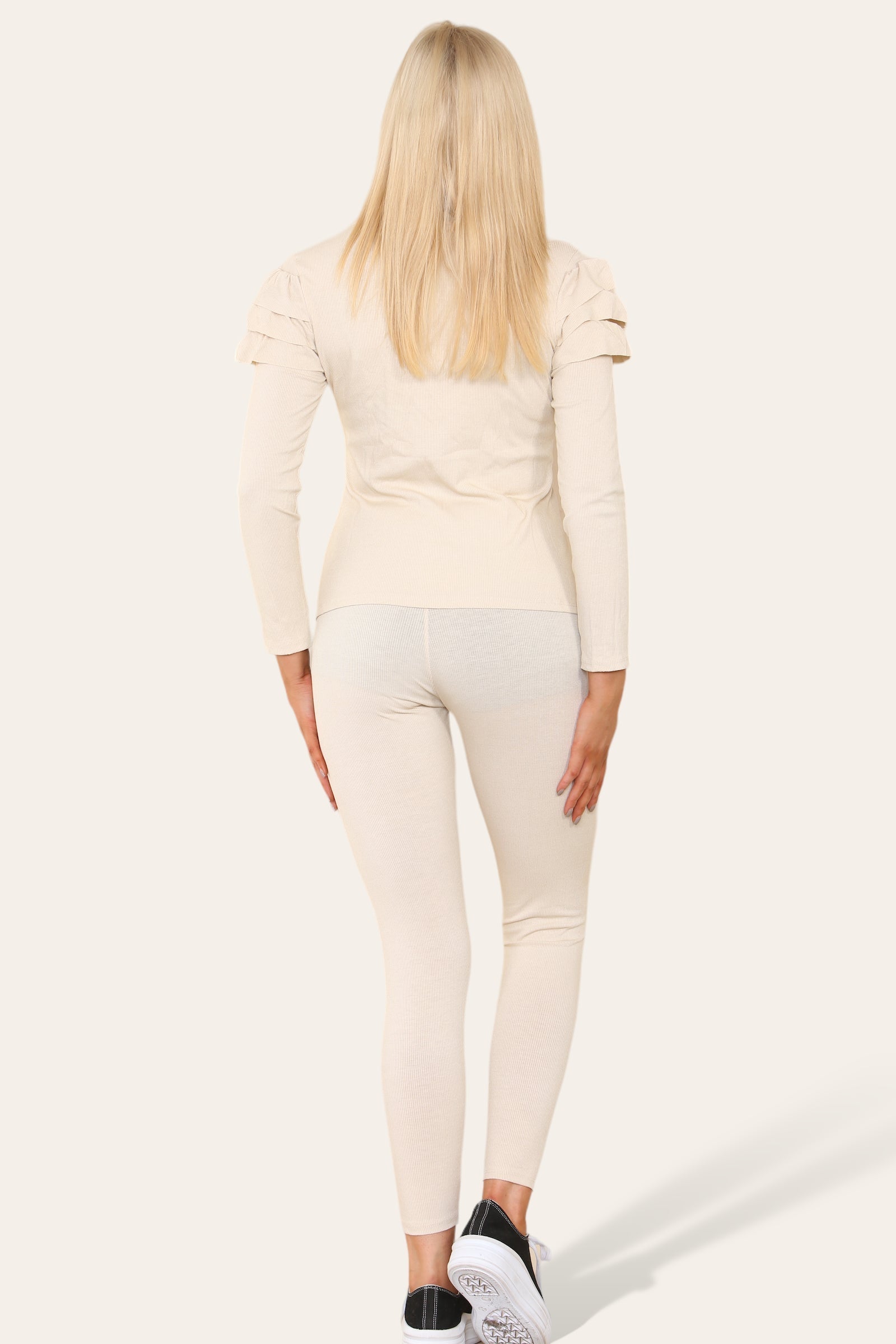 Frilled Sleeves Set Shoulder Golden Button Lounge Wear Suit Loungewear WearAll