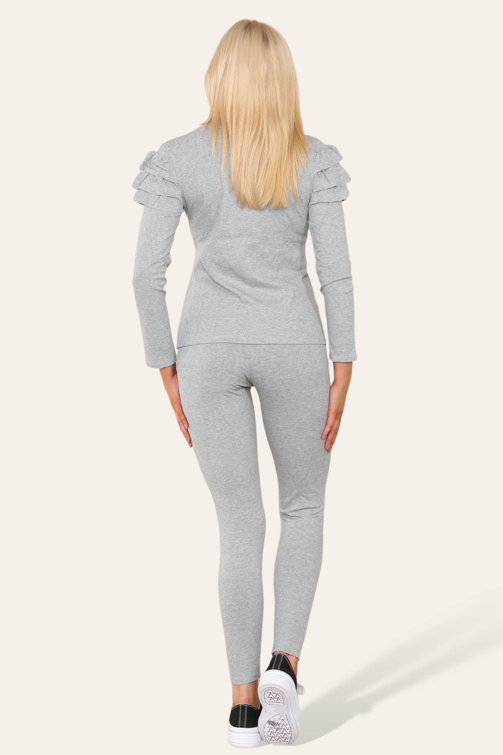 Frilled Sleeves Set Shoulder Golden Button Lounge Wear Suit Loungewear WearAll