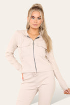 Front Pocket Zip Suit Ribbed Hooded Lounge Wear Set Hoodies & Pullover WearAll