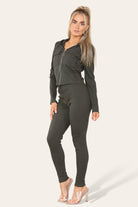 Front Pocket Zip Suit Ribbed Hooded Lounge Wear Set Hoodies & Pullover WearAll
