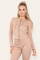 Front Pocket Zip Suit Ribbed Hooded Lounge Wear Set Hoodies & Pullover WearAll