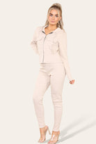 Front Pocket Zip Suit Ribbed Hooded Lounge Wear Set Hoodies & Pullover WearAll