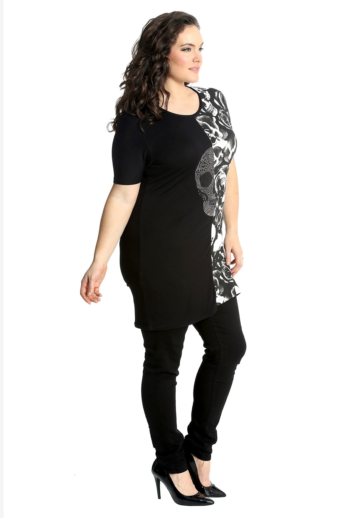 Split Skull Roses Print T-Shirt Tops WearAll