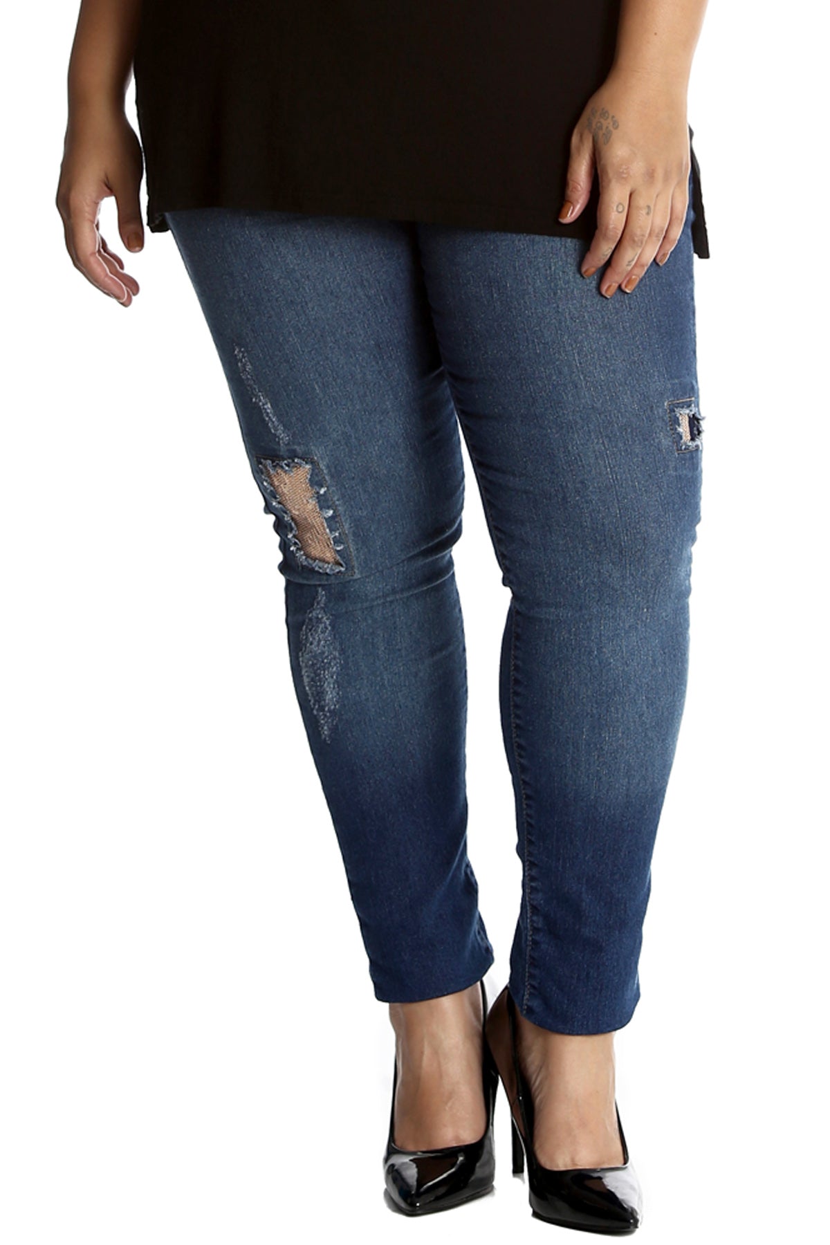 Silver Sequin Patched Ripped Jeans Jeans WearAll Blue 14