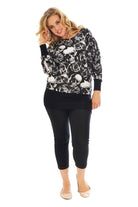 Skull Rose Print Batwing Top Tops WearAll