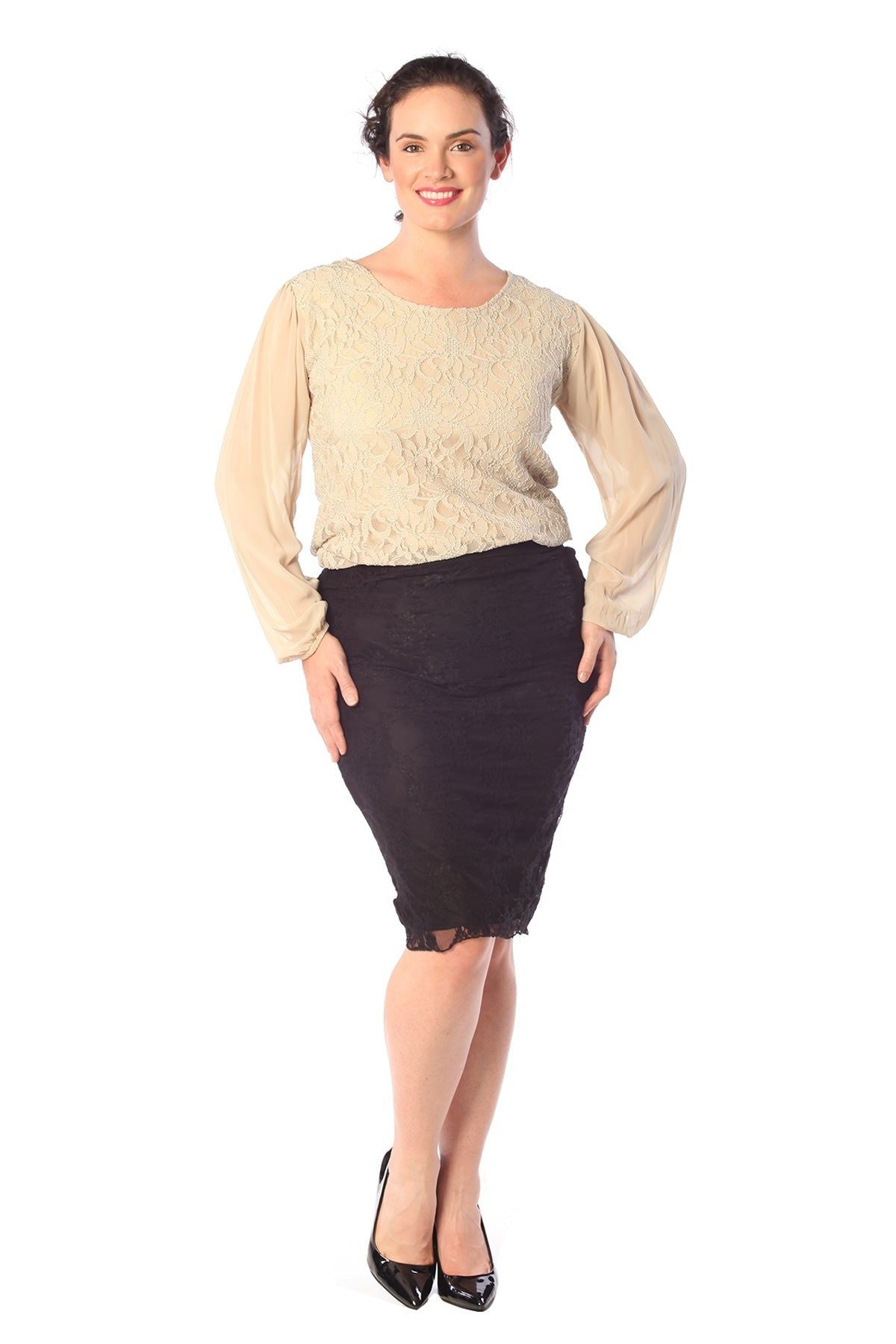 Lace Lined Sheer Sleeve Chiffon Tunic Top Tops WearAll