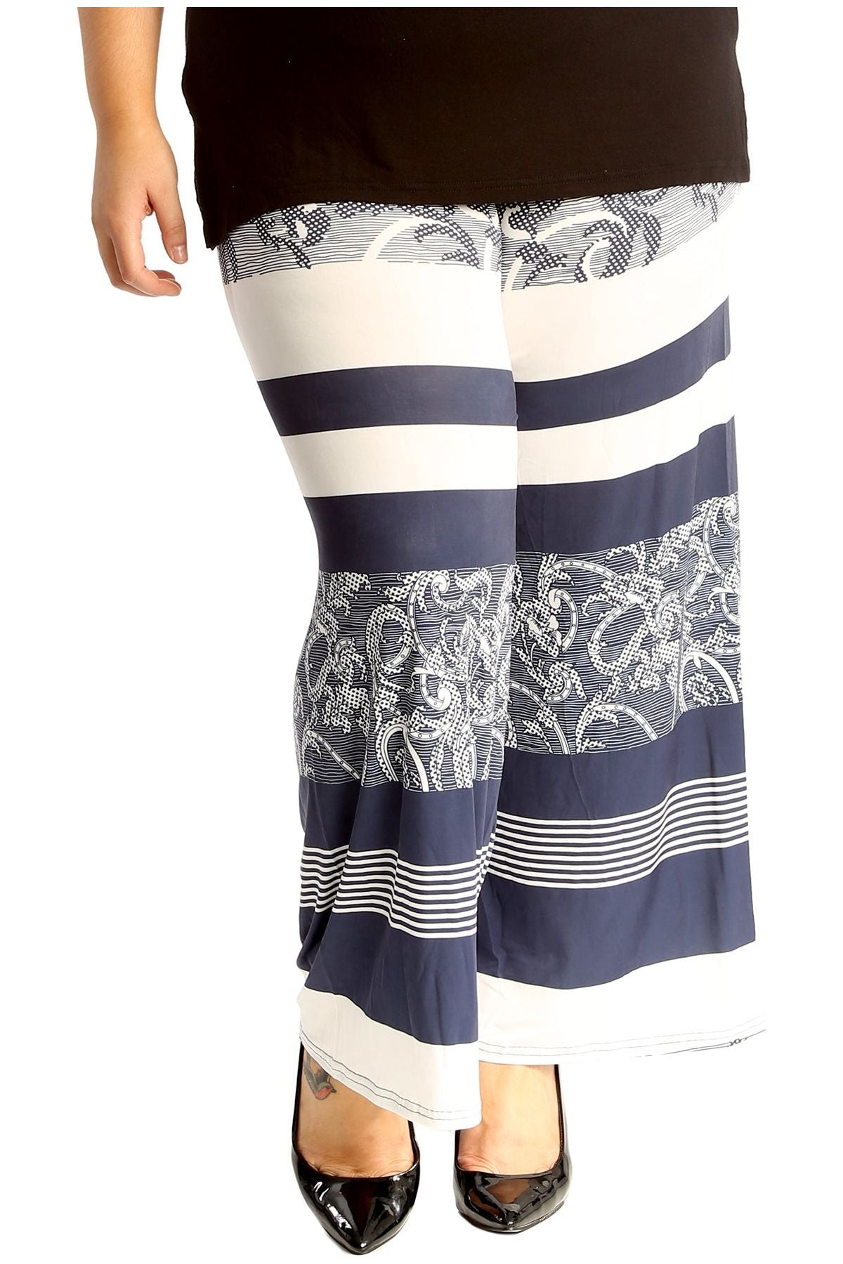 Plus Size Navy Abstract Print Palazzo Trouser Palazzo WearAll Navy Abstract 16-18