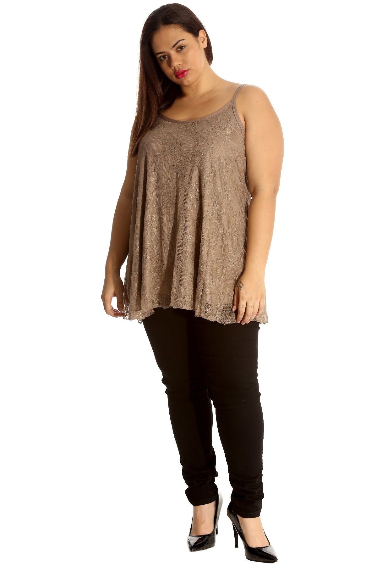 Lace Chiffon Sheer Lined Swing Vest Tops WearAll