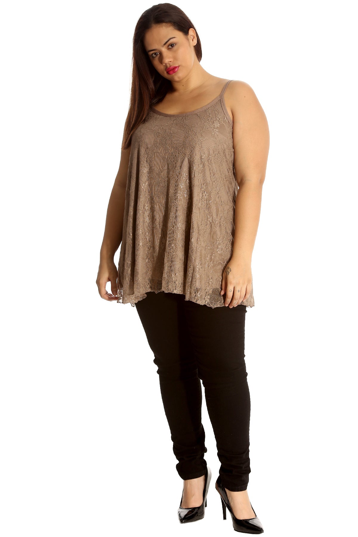 Plus Size Lace Chiffon Sheer Swing Vest Top WearAll