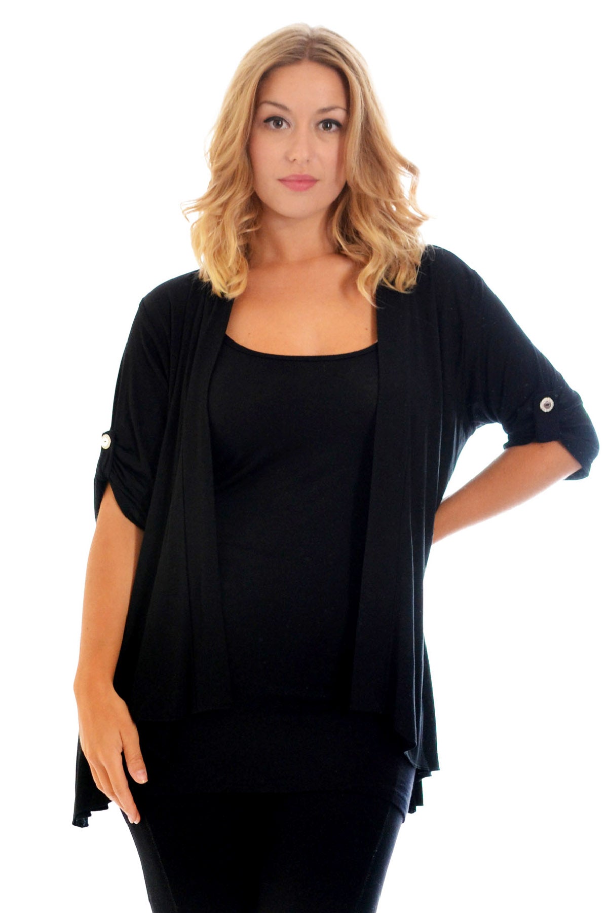 Button Open Cardigan Stretch Top cardigan WearAll Black 14