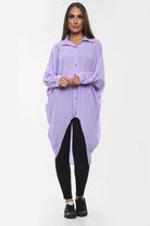 Plus Size Long Sleeve Hi Lo Button Collar Dress Dress WearAll