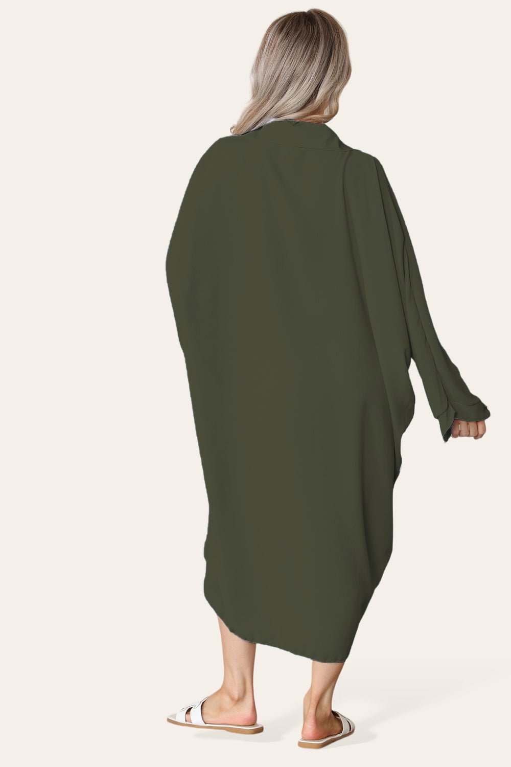 High-Low Oversized Button Long Top Shirt Dress with Hem and Long Sleeves Dress WearAll Khaki One Size UK Fit (14 to 22)