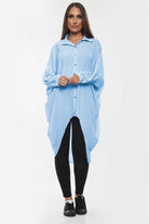 Plus Size Long Sleeve Hi Lo Button Collar Dress Dress WearAll Light Blue 16-18