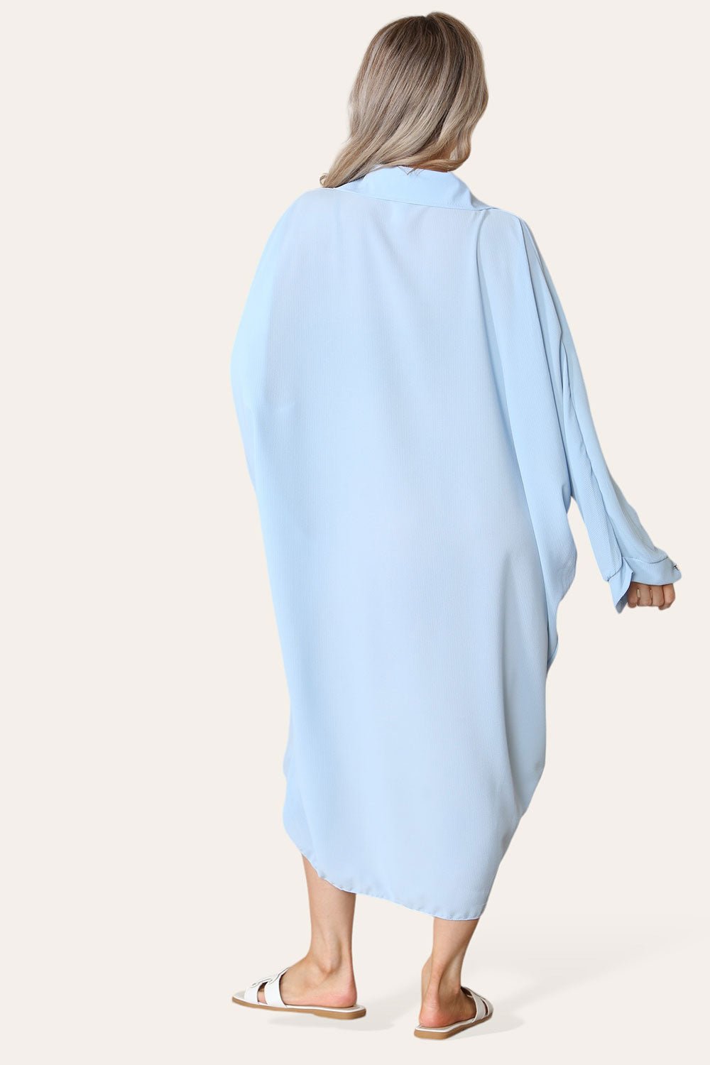 High-Low Oversized Button Long Top Shirt Dress with Hem and Long Sleeves Dress WearAll