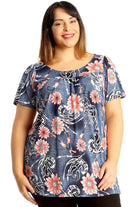 Floral Print Smock Tunic T-Shirt Top Tops WearAll Denim Floral Pink 14
