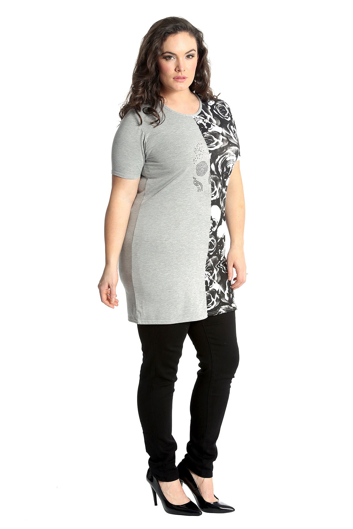 Split Skull Roses Print T-Shirt Tops WearAll