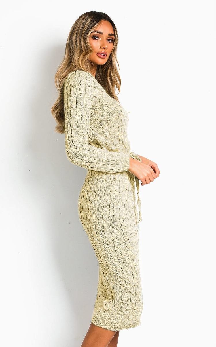 CABLE KNIT DRAWSTRING WAIST DRESS Dress WearAll