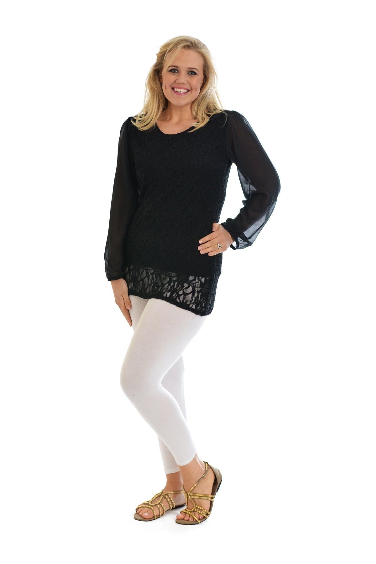 Lace Lined Sheer Sleeve Chiffon Tunic Top Tops WearAll