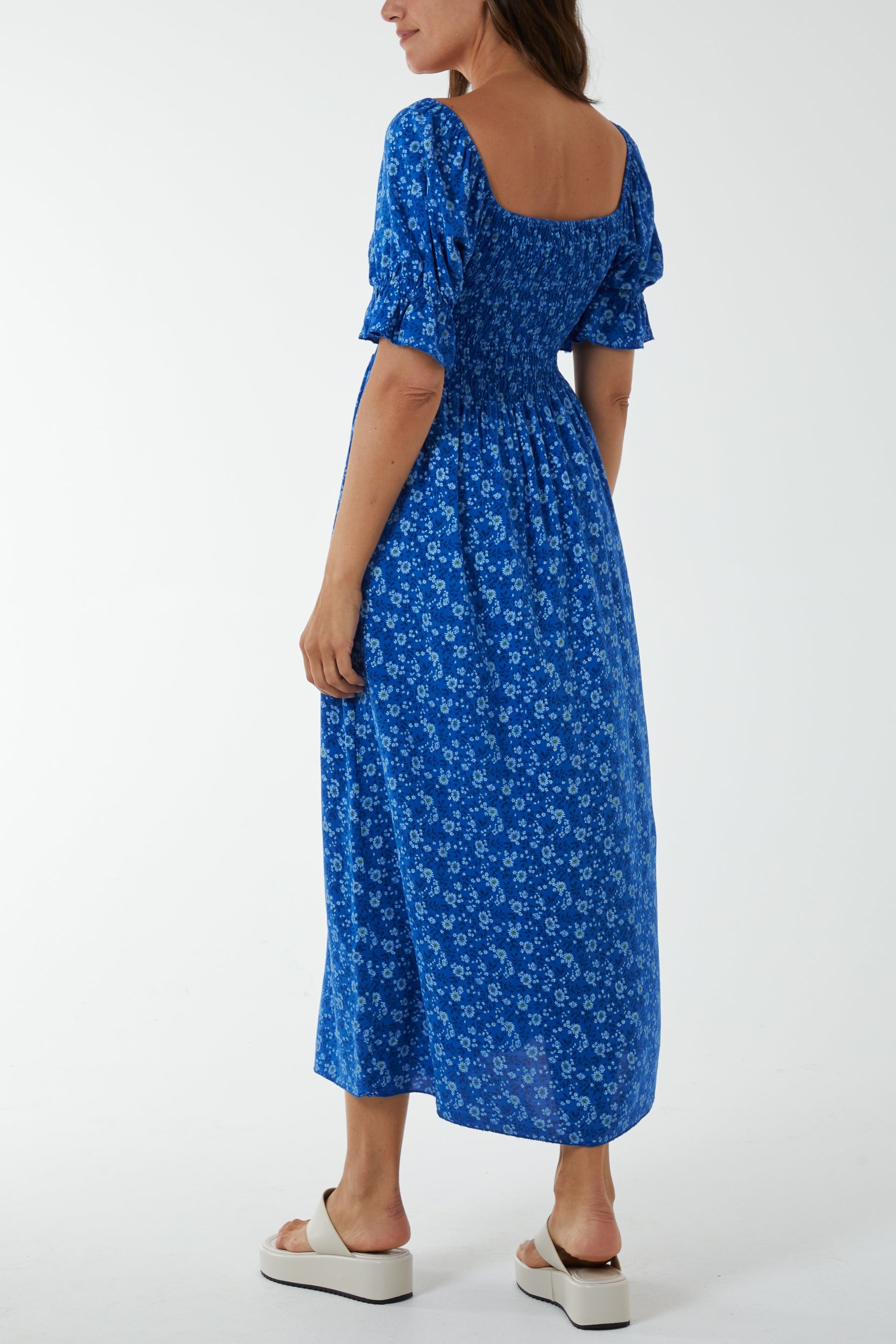 Puff Sleeve Floral Shirred Bodice Dress Clothing WearAll