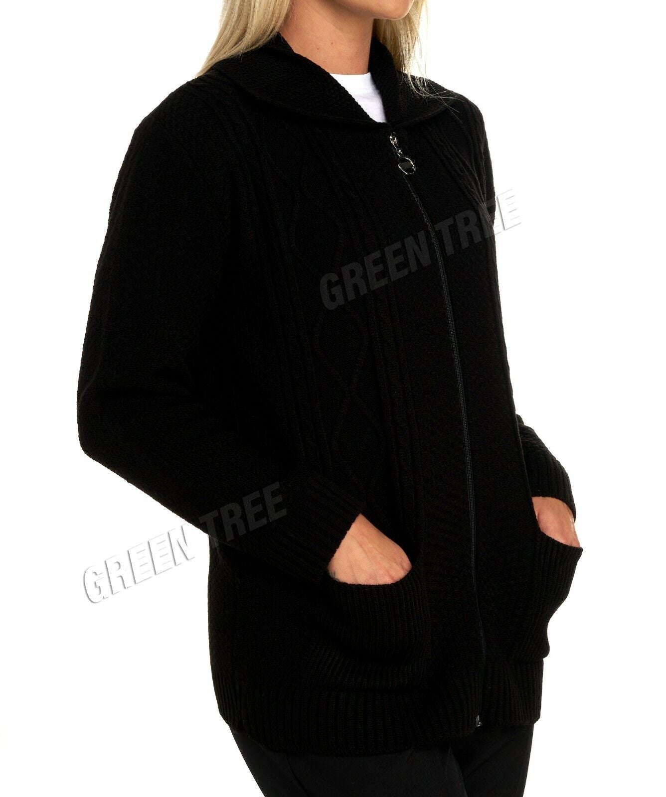 Knit Collar Long Sleeve Zip Cardigan Tops WearAll