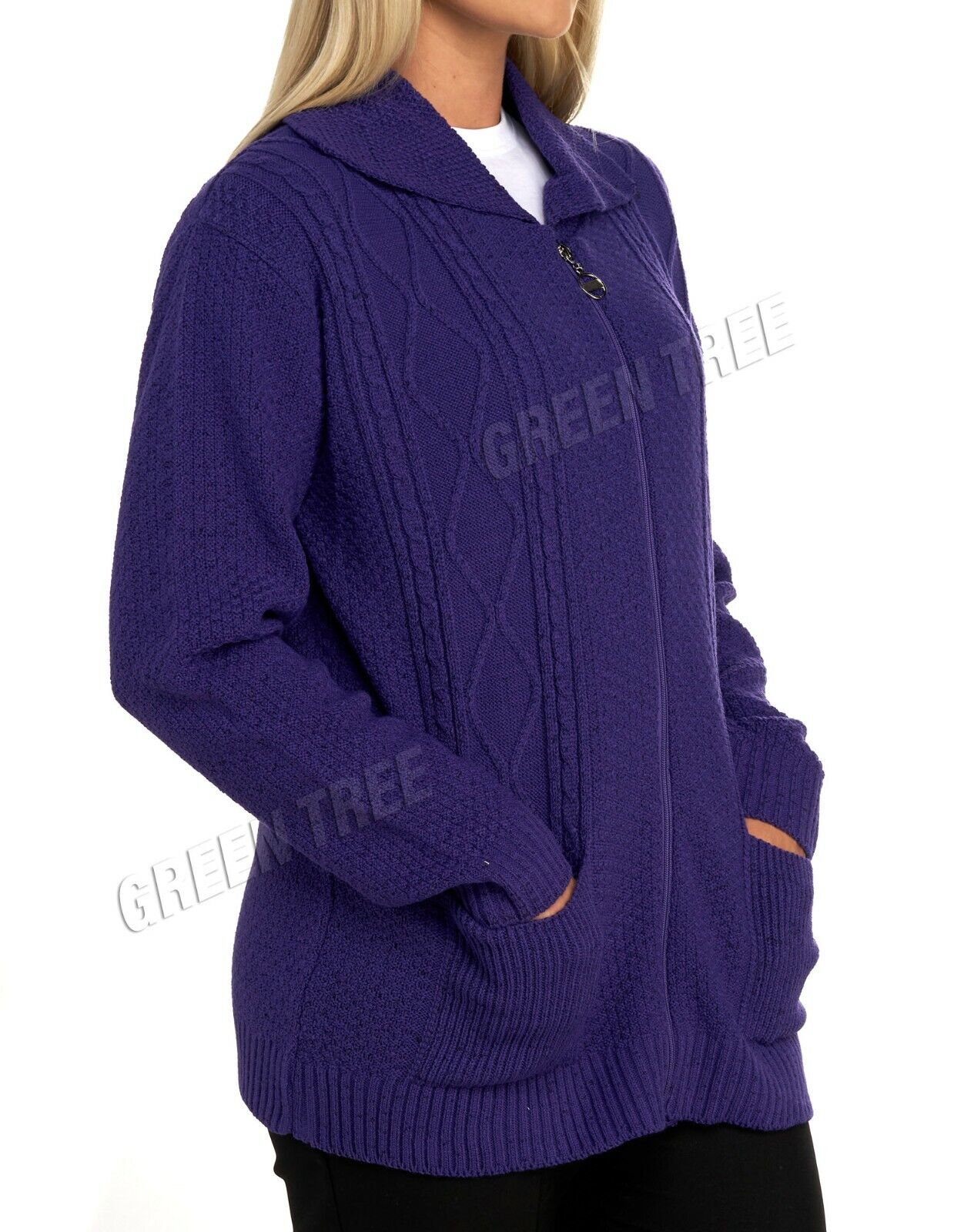 Knit Collar Long Sleeve Zip Cardigan Tops WearAll