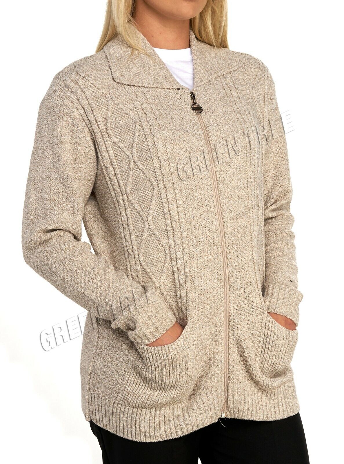 Knit Collar Long Sleeve Zip Cardigan Tops WearAll