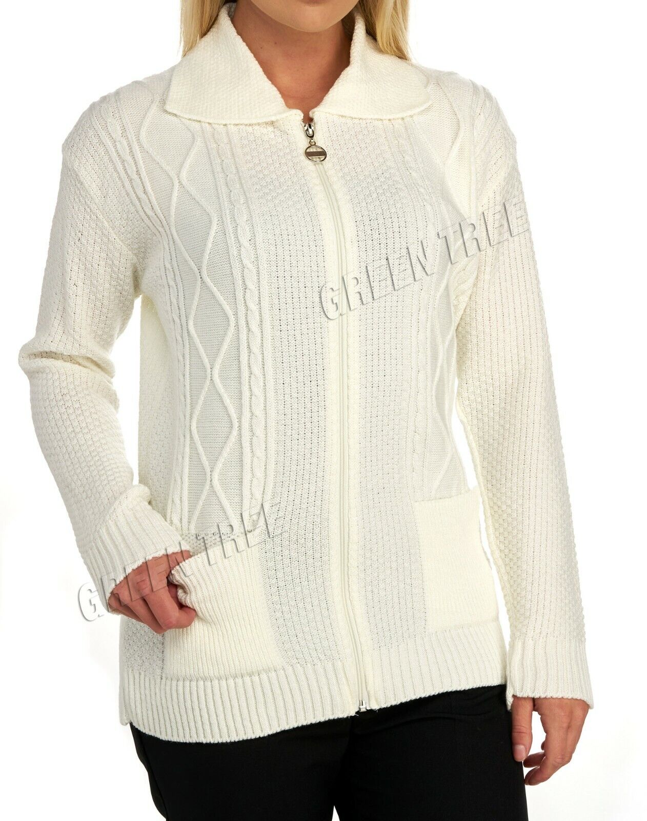 Knit Collar Long Sleeve Zip Cardigan Tops WearAll