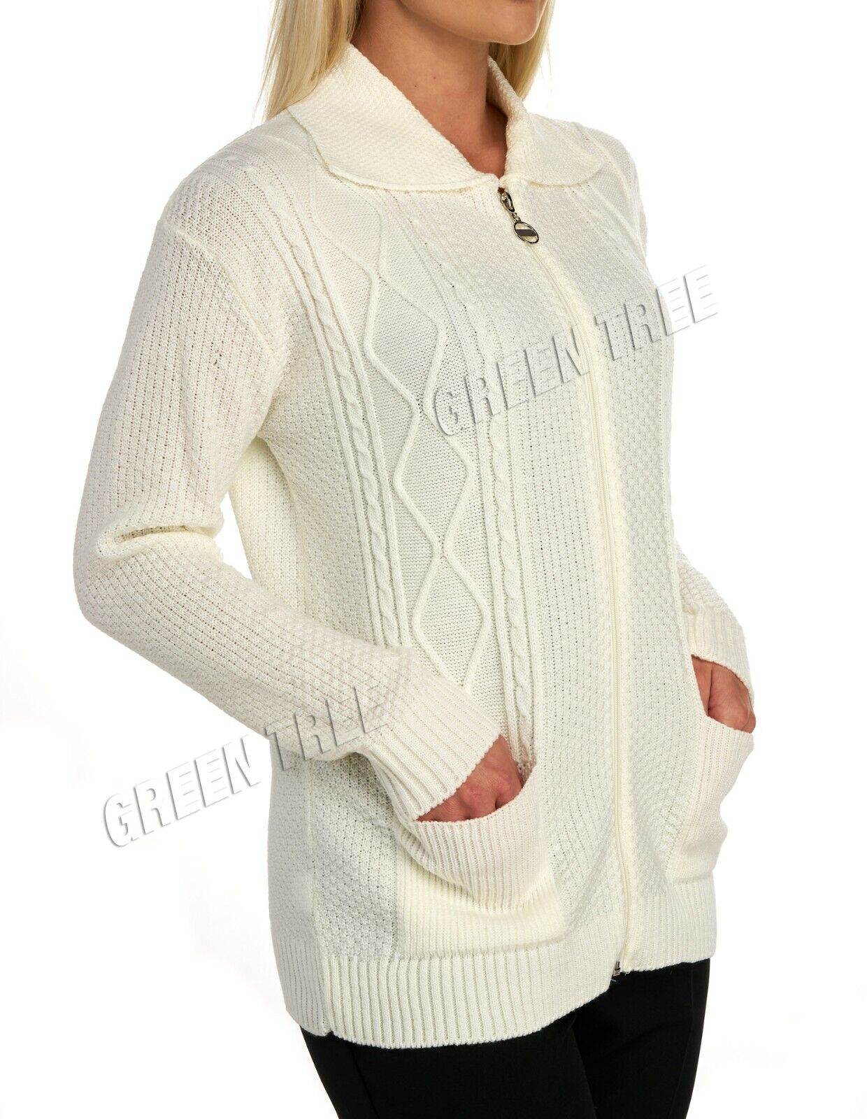 Knit Collar Long Sleeve Zip Cardigan Tops WearAll