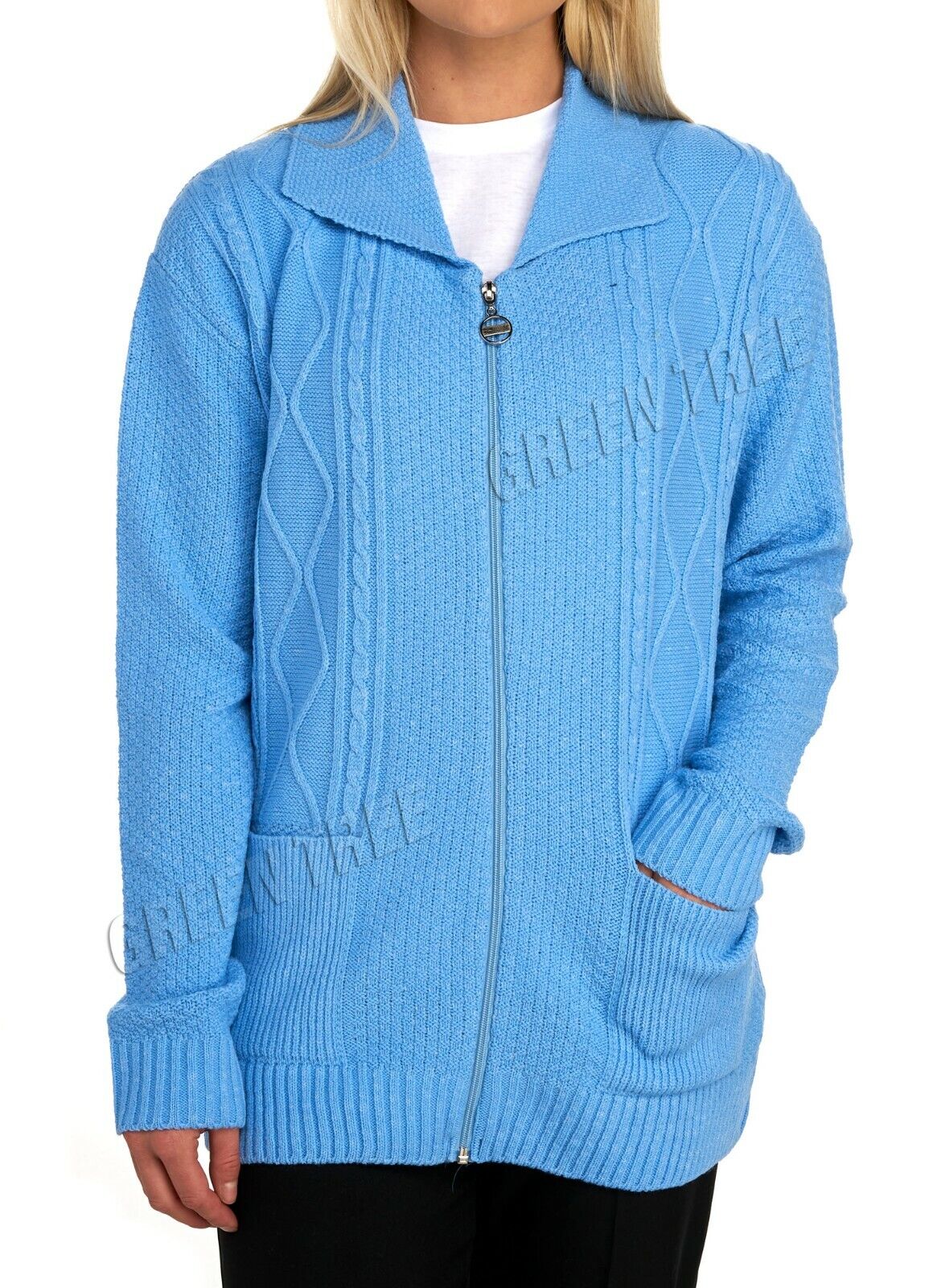 Knit Collar Long Sleeve Zip Cardigan Tops WearAll