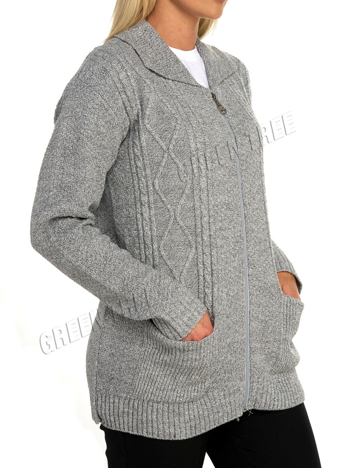 Knit Collar Long Sleeve Zip Cardigan Tops WearAll
