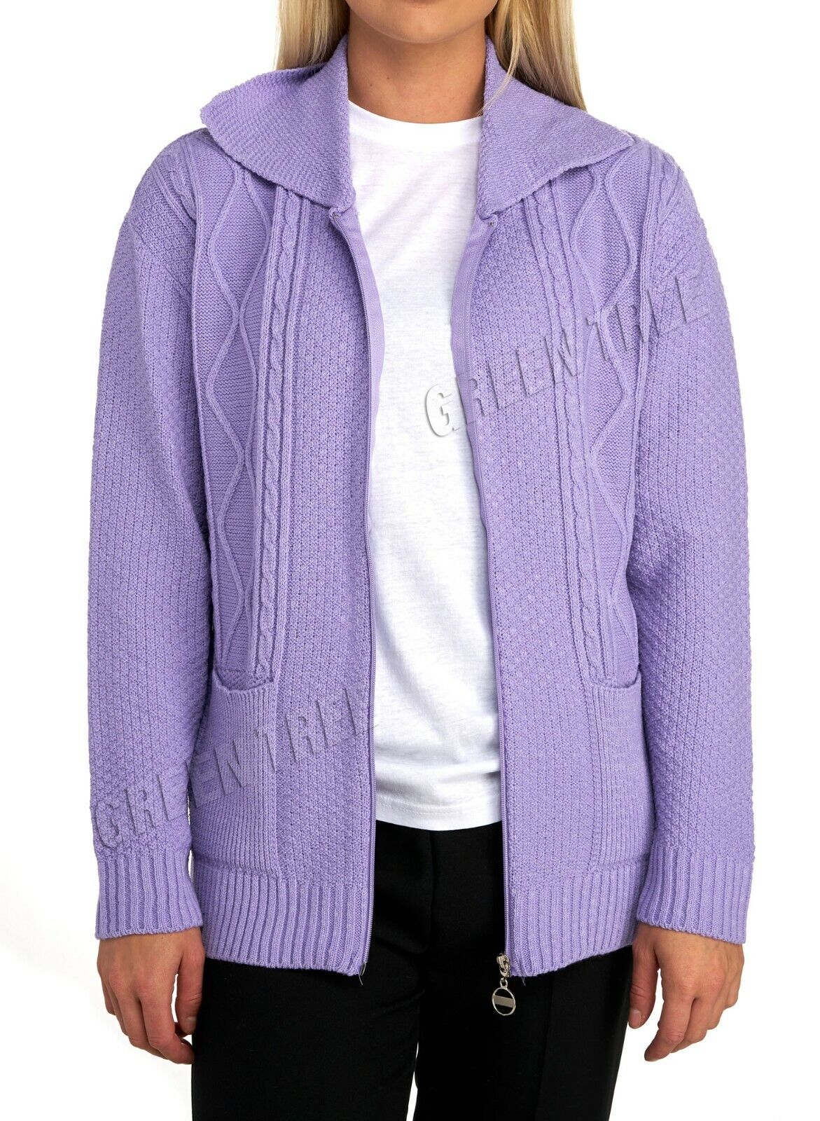 Knit Collar Long Sleeve Zip Cardigan Tops WearAll