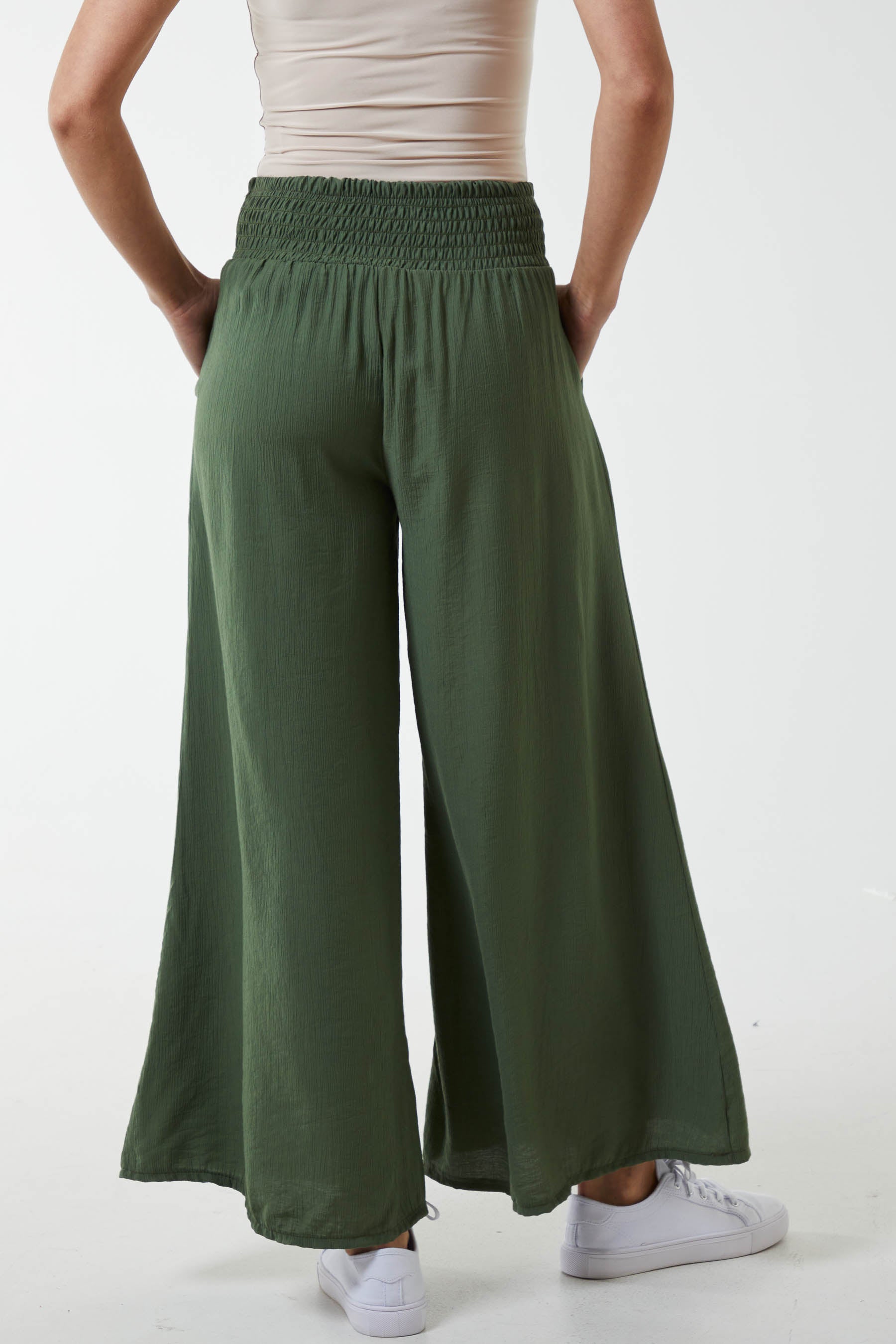 Crinkle Shirred Waist Trousers Trousers WearAll