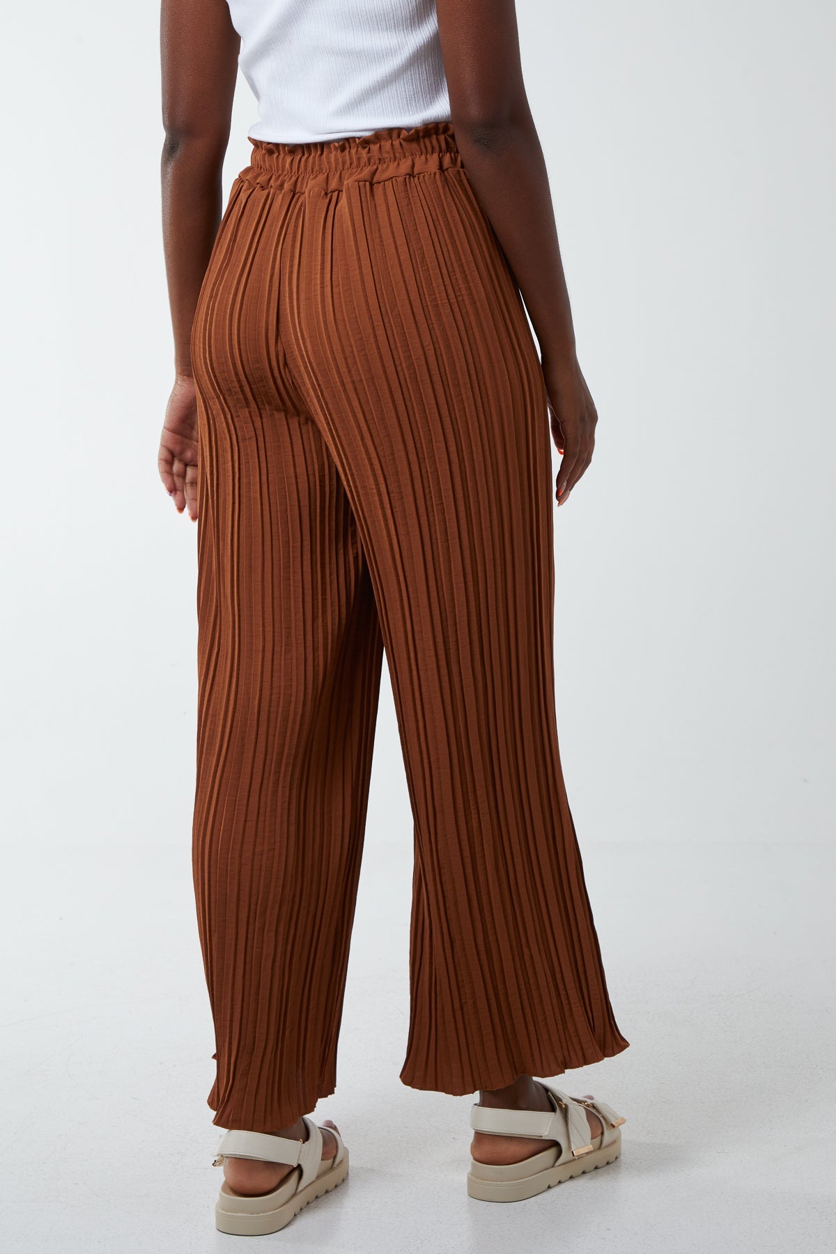 Wide Leg Plisse Drawstring Trousers TRS1 WearAll