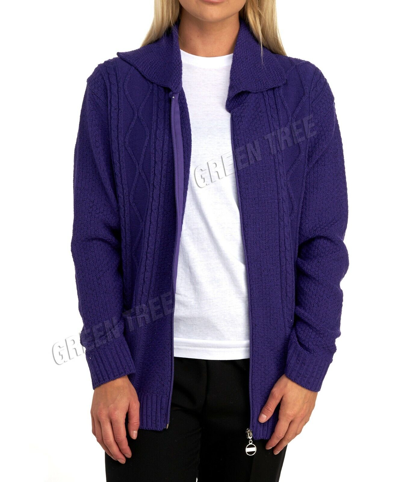 Knit Collar Long Sleeve Zip Cardigan Tops WearAll