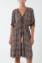 Geometric Tassel Trim Dress DMF2 WearAll Brown One Size