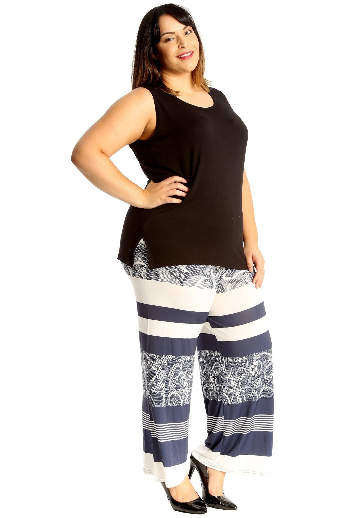 Plus Size Navy Abstract Print Palazzo Trouser Palazzo WearAll
